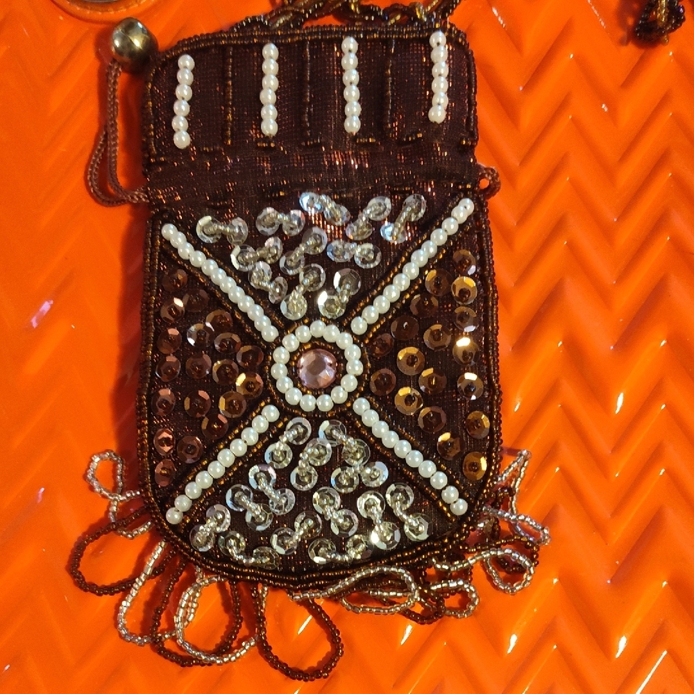 Elegant Brown Beaded Women's Bag